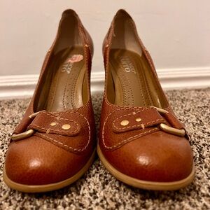 Franco Sarto Tan Leather Buckle Heels